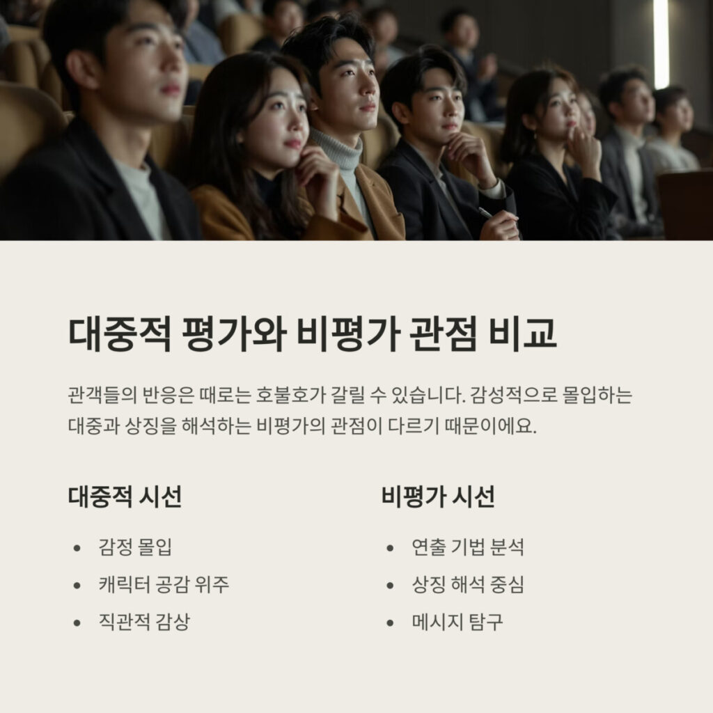 대중적 평가와 비평가 관점 비교 도표