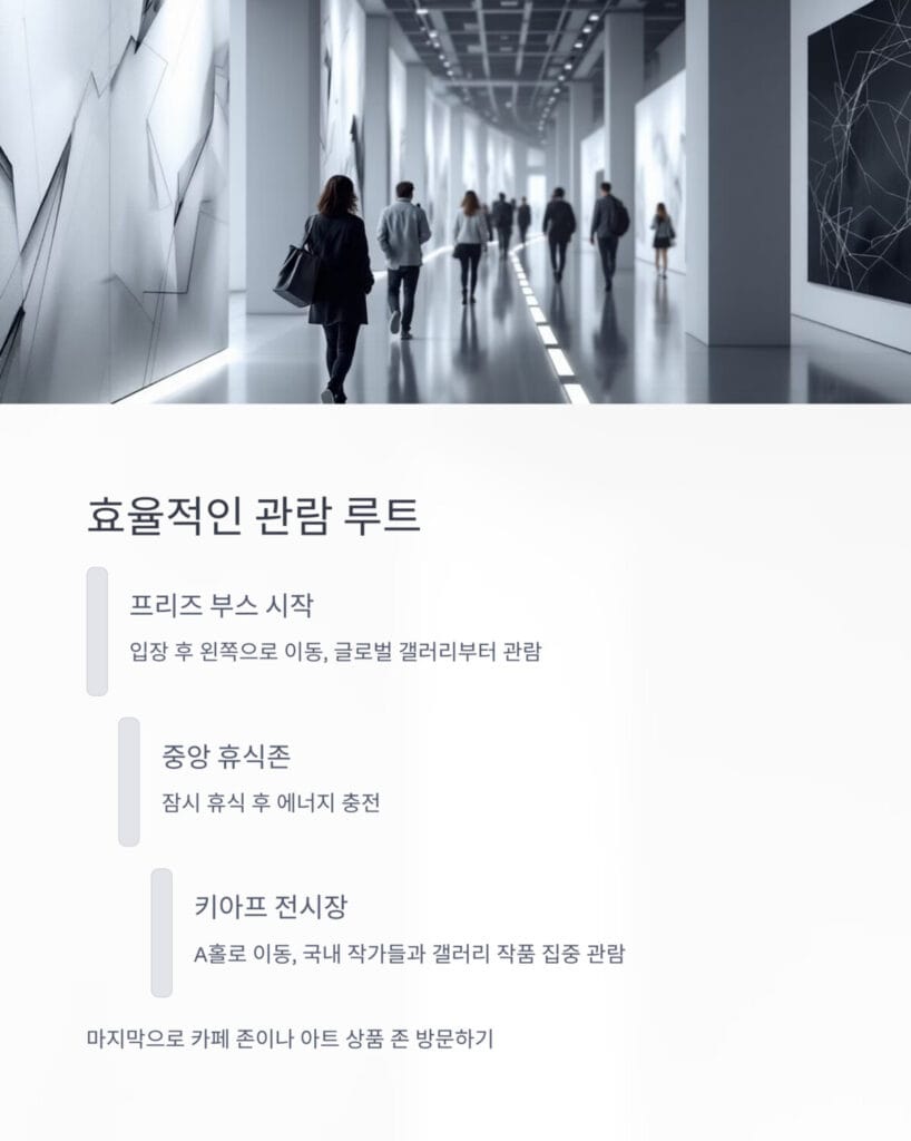 전시회 관람하기 위해 가고 있는 사람들