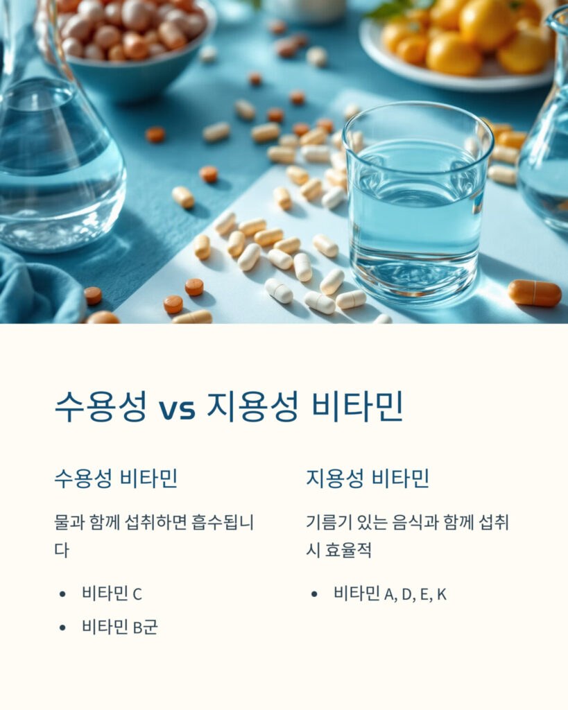 여러가지 비타민들과 물컵사진