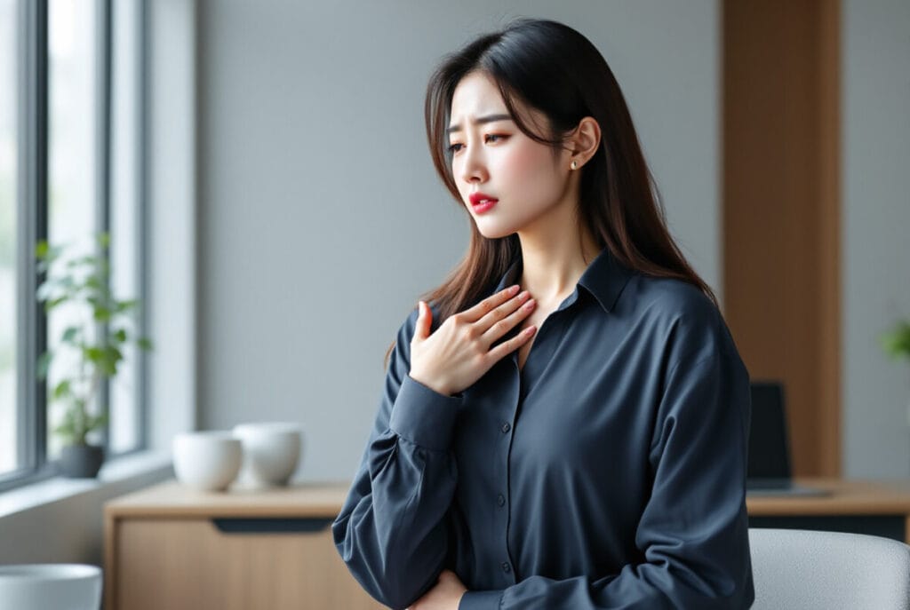 목을 아파하는 여성