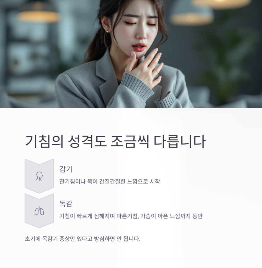 기침하는 여성의 모습