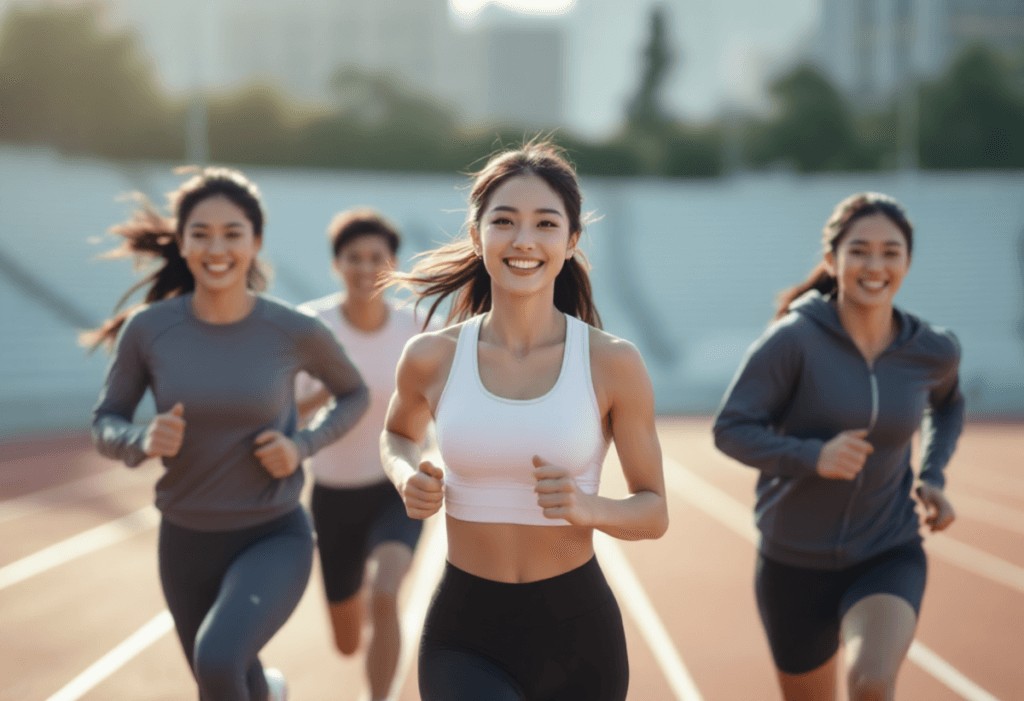 웃으며 러닝하는 여성들