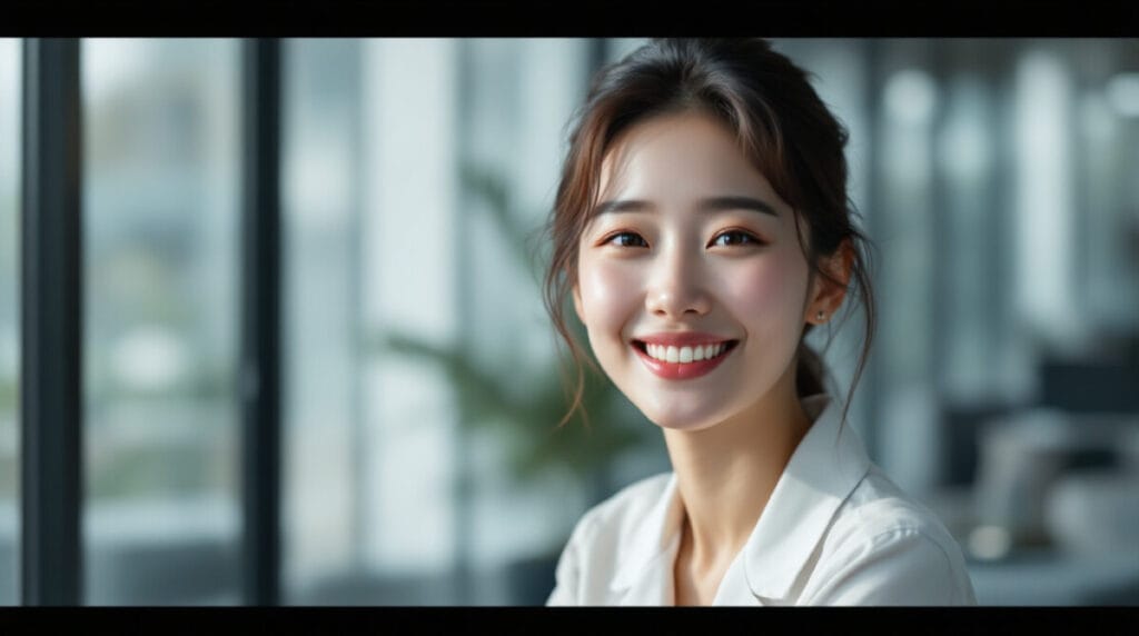 환하게 미소짓는 여성모습