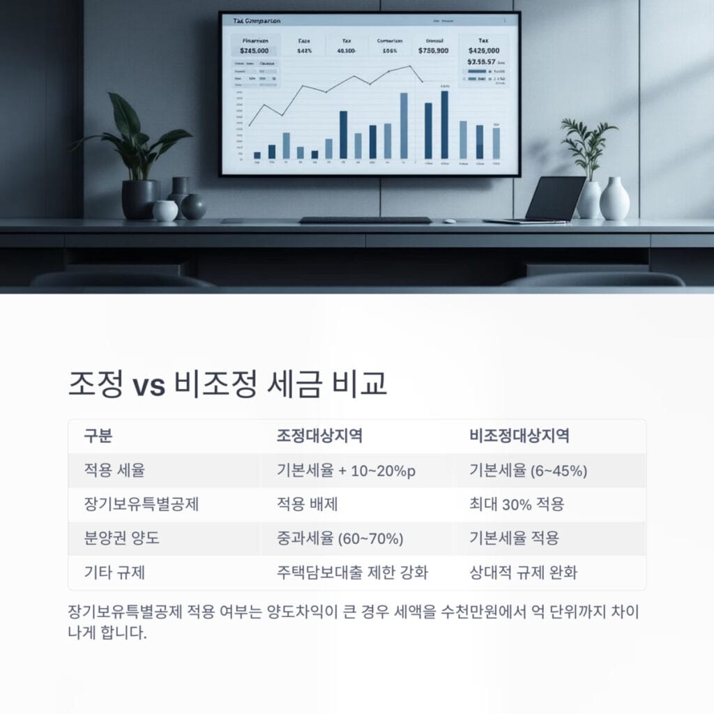 조정지역 vs. 비조정지역 양도세 중과 비교