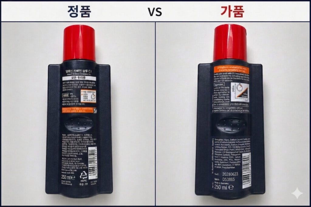 알페신 샴푸 정품 가품 케이스 비교